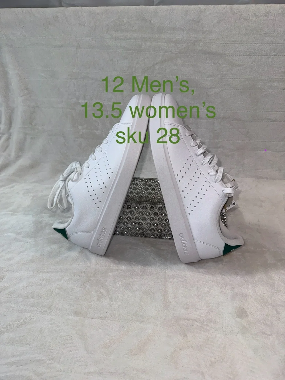 Adidas White Advantage 2.0  12 men’s Sneakers with Green Heel Tab